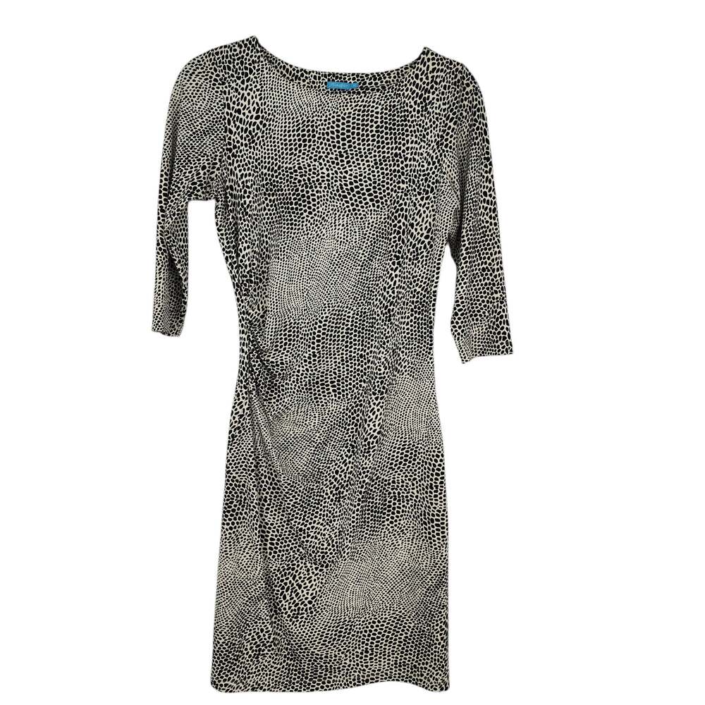 J McLaughlin Side Ruched Dress Small Black White Spotted Catalina Size XS